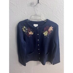 Breckenridge Blue Leaf Patches Embroidery Snap Size Medium Shirt